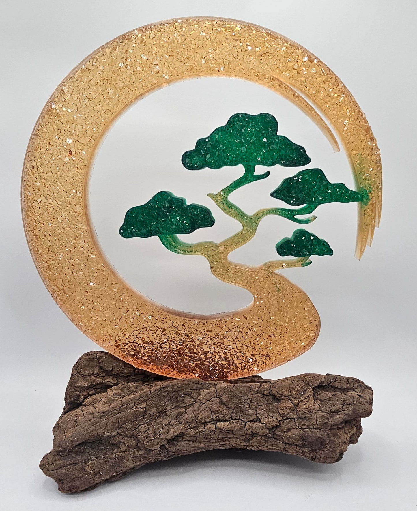 Lune bonsaï effet diamant pied en bois