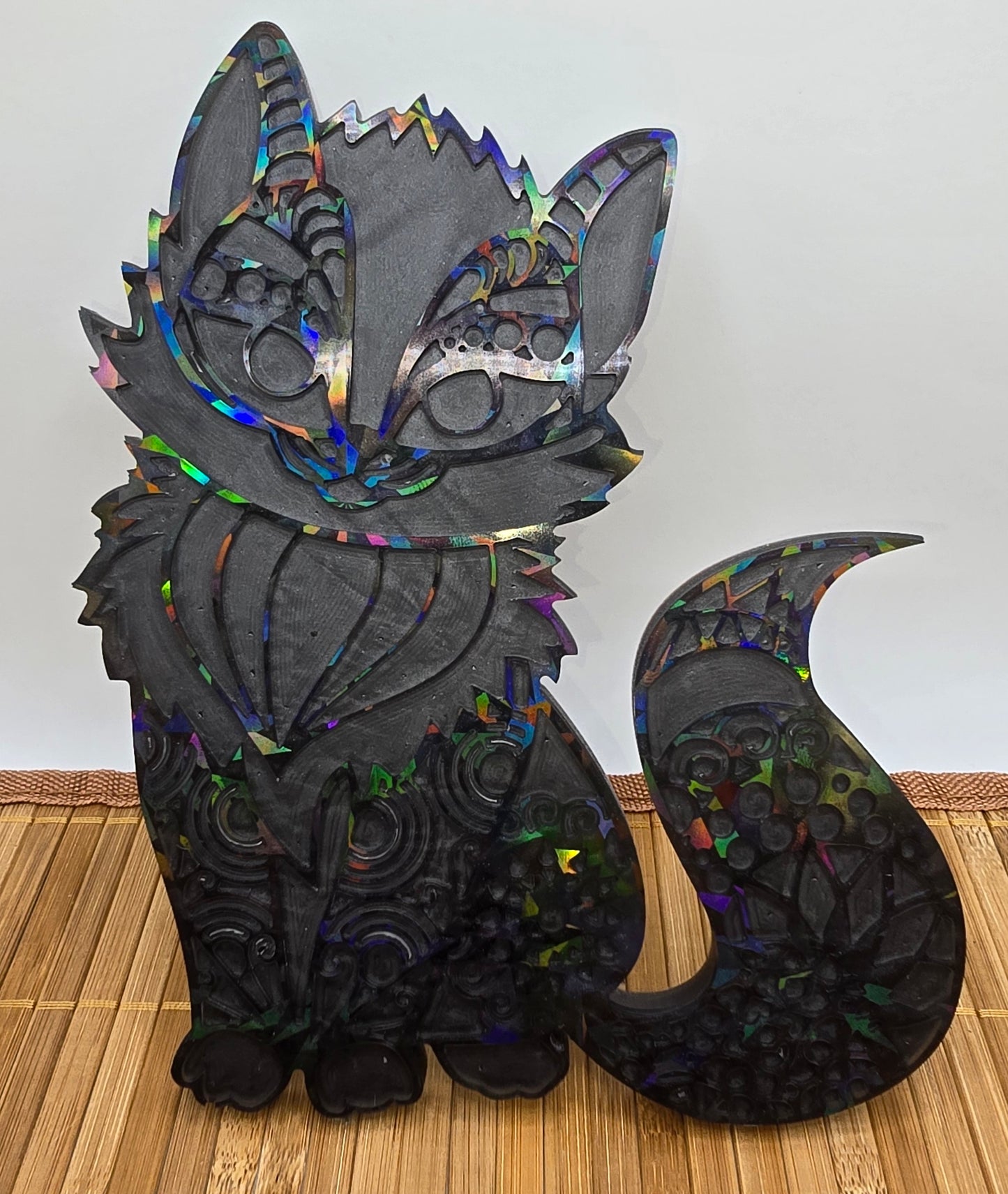 Chat holographique en résine epoxy