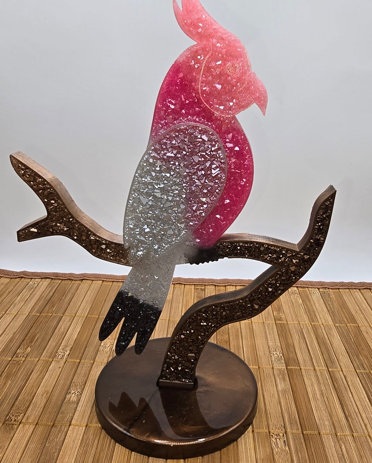 perroquet rosalbin en résine epoxy