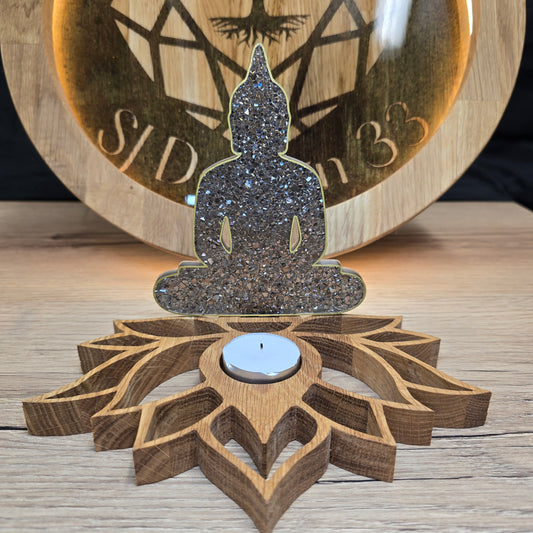 Lotus en bois avec bouddha en résine epoxy